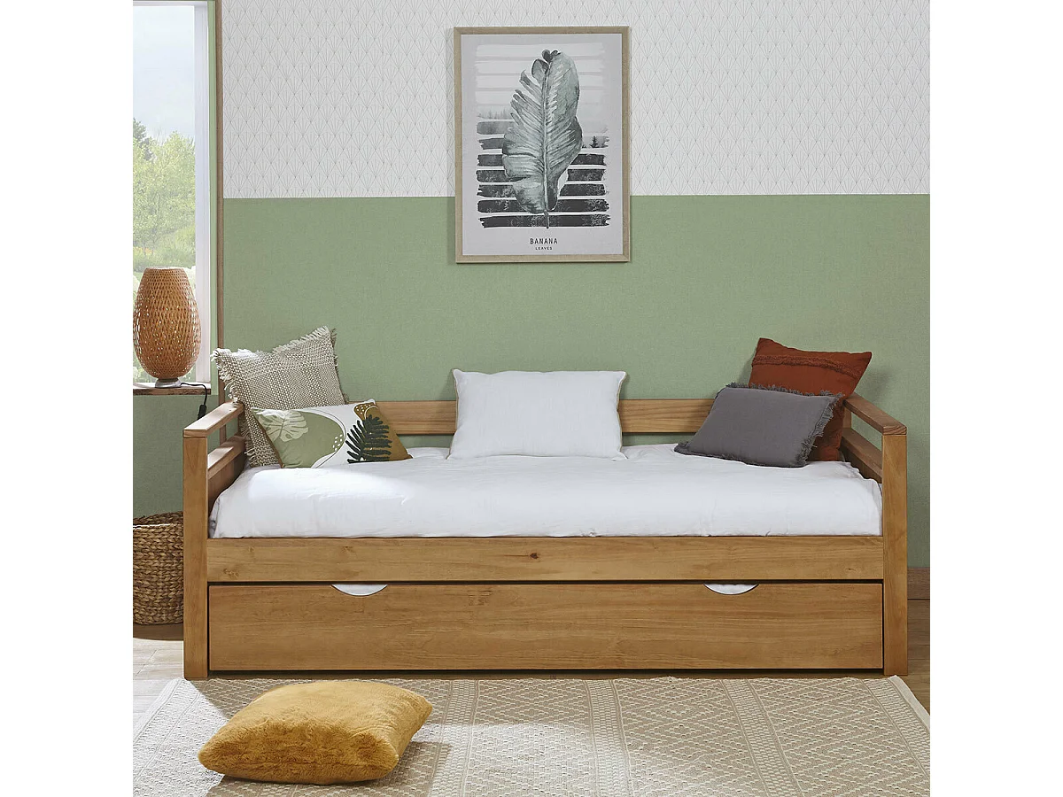 Lit banquette gigogne 90x200 cm bois massif bois IVY
