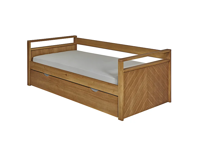 Pack lit banquette gigogne avec matelas 90x200 cm bois massif bois IVY
