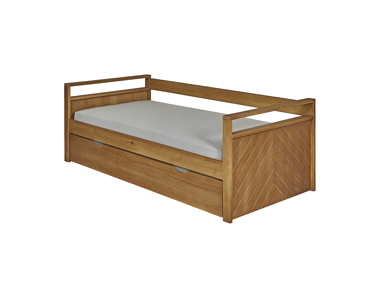 Pack lit banquette gigogne avec matelas 90x200 cm bois massif bois IVY