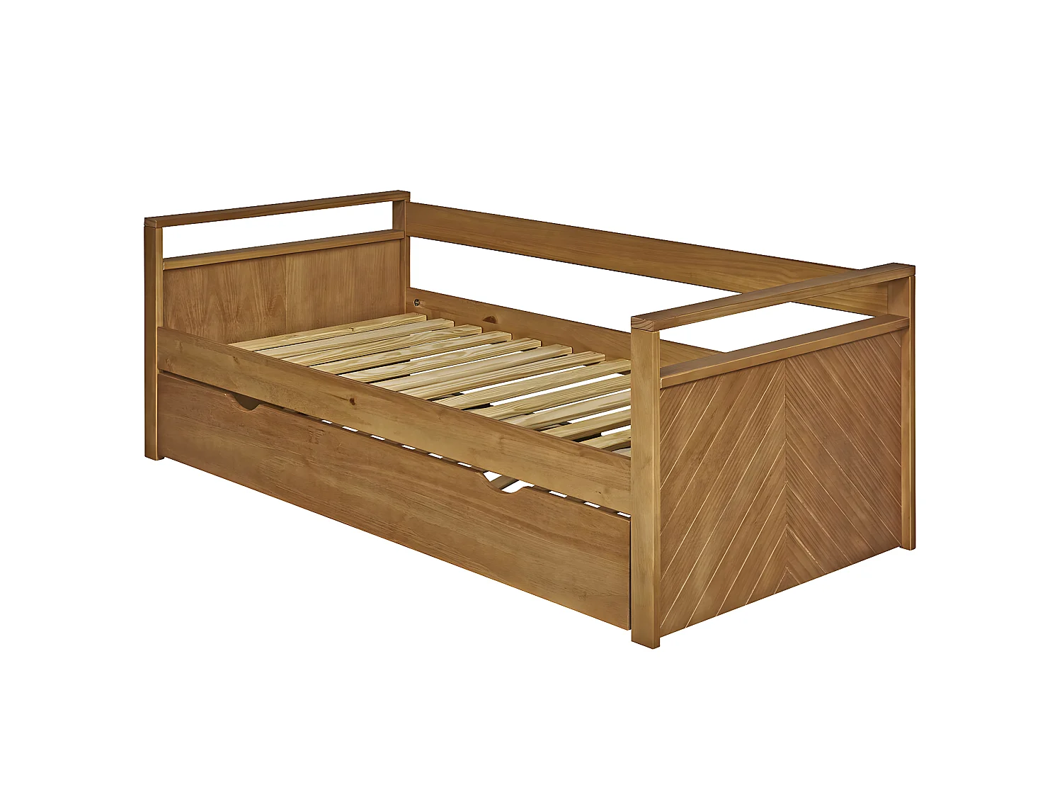 Pack lit banquette gigogne avec matelas 90x200 cm bois massif bois IVY