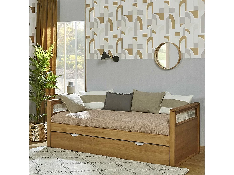 Lit banquette gigogne 90x200 cm bois massif bois COBI