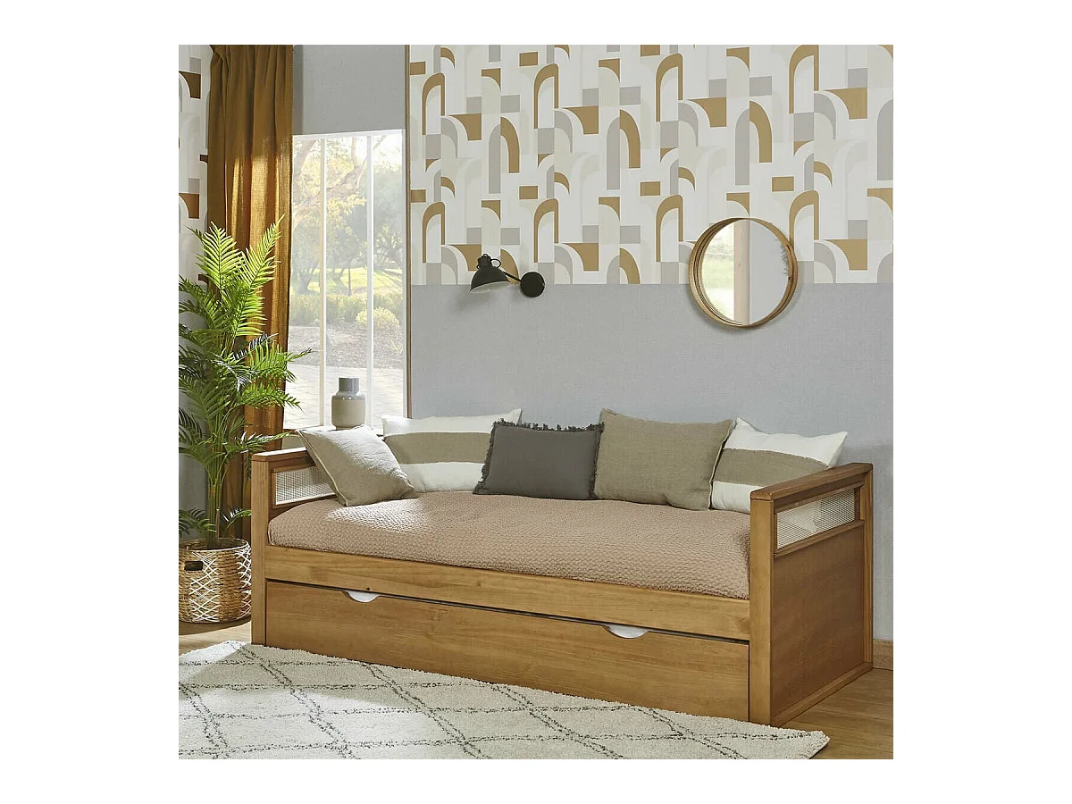 Lit banquette gigogne 90x200 cm bois massif bois COBI