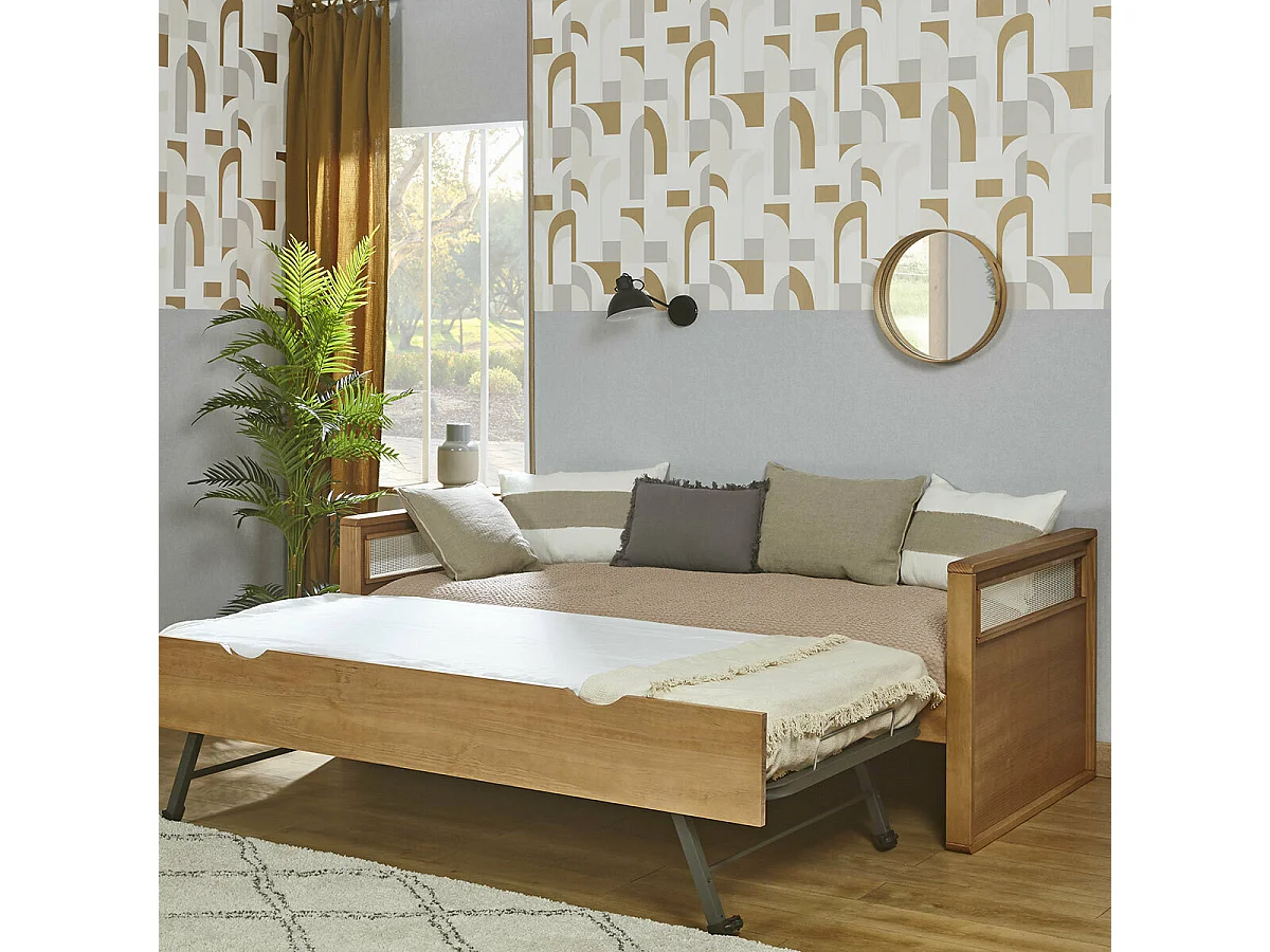 Lit banquette gigogne 90x200 cm bois massif bois COBI