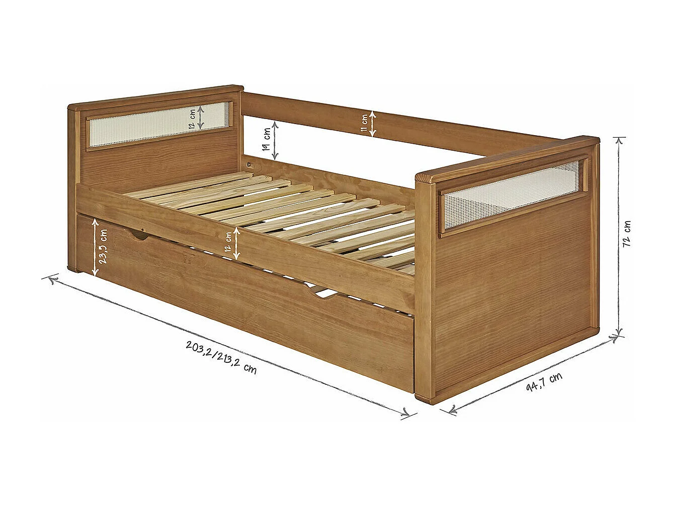 Lit banquette gigogne 90x200 cm bois massif bois COBI