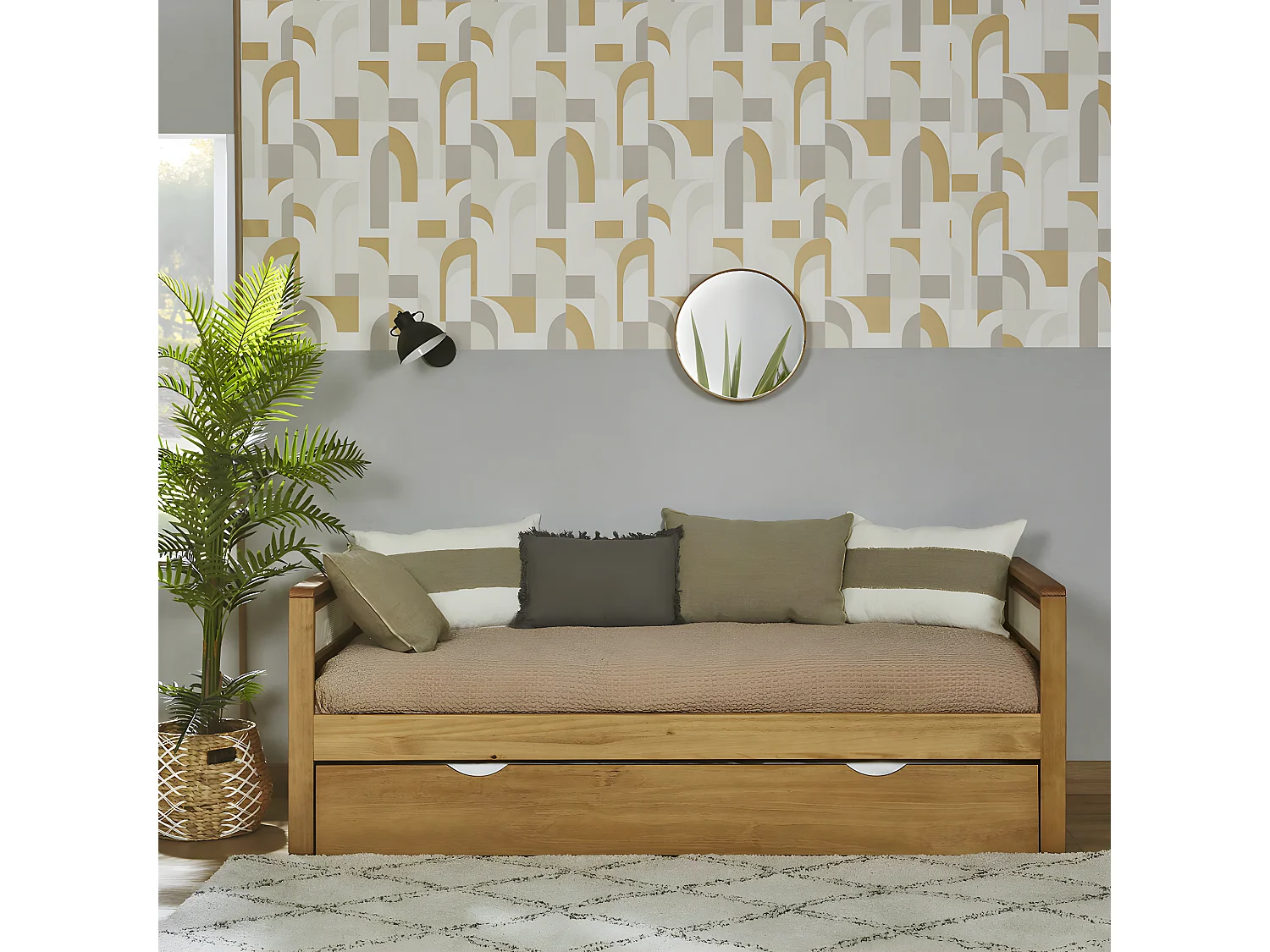 Pack lit banquette gigogne avec matelas 90x200 cm bois massif bois COBI