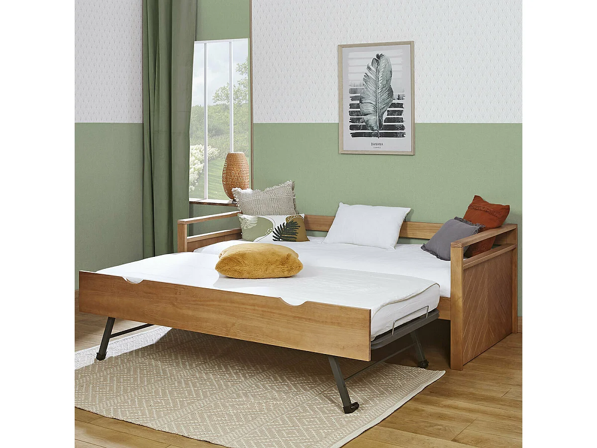 Lit banquette gigogne 90x190 cm bois massif bois IVY
