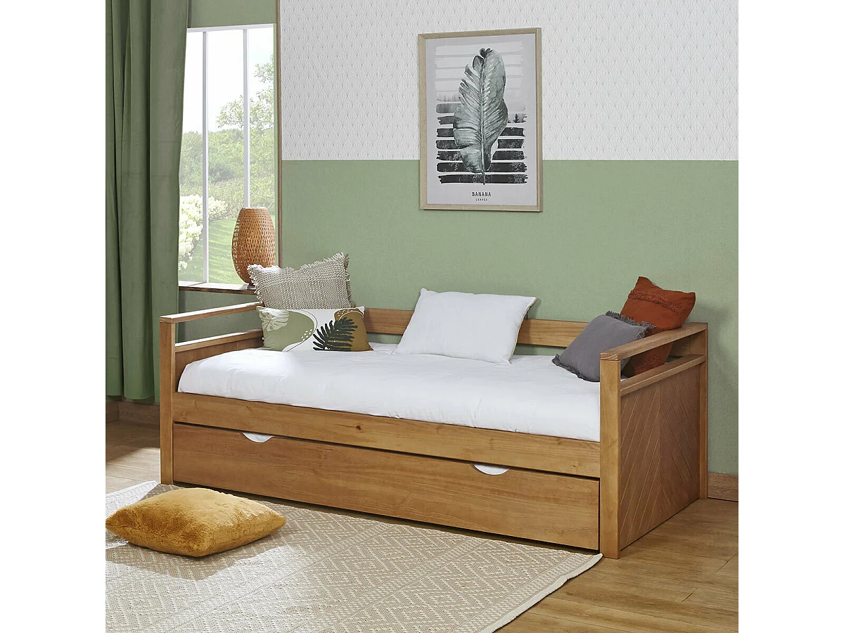 Lit banquette gigogne 90x190 cm bois massif bois IVY