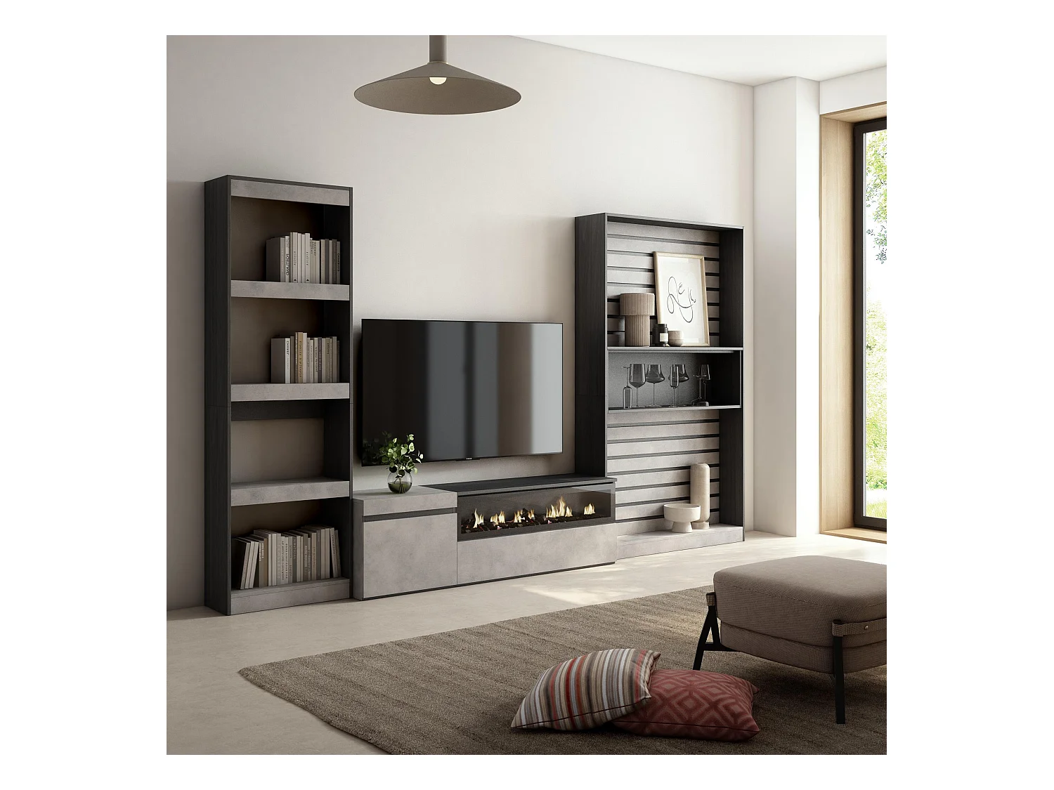 Meubels voor woonkamer, 320x186x35cm, Elektrische haard, Cement