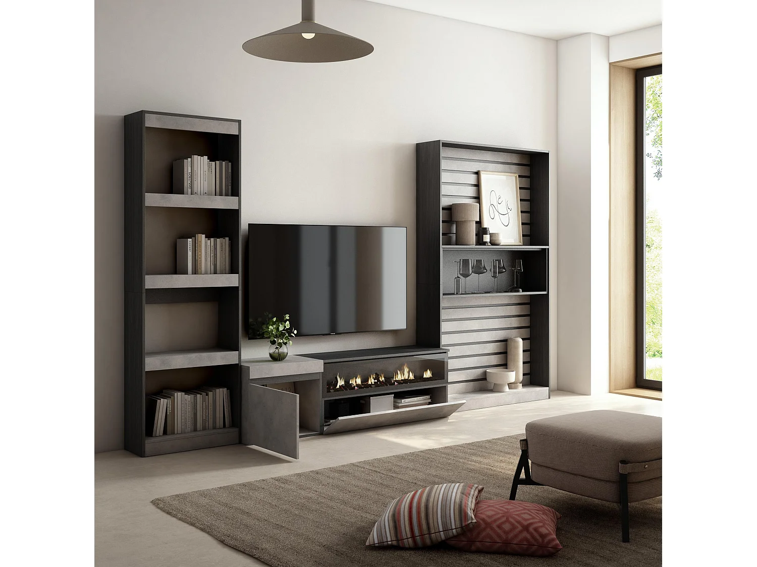 Meubels voor woonkamer, 320x186x35cm, Elektrische haard, Cement