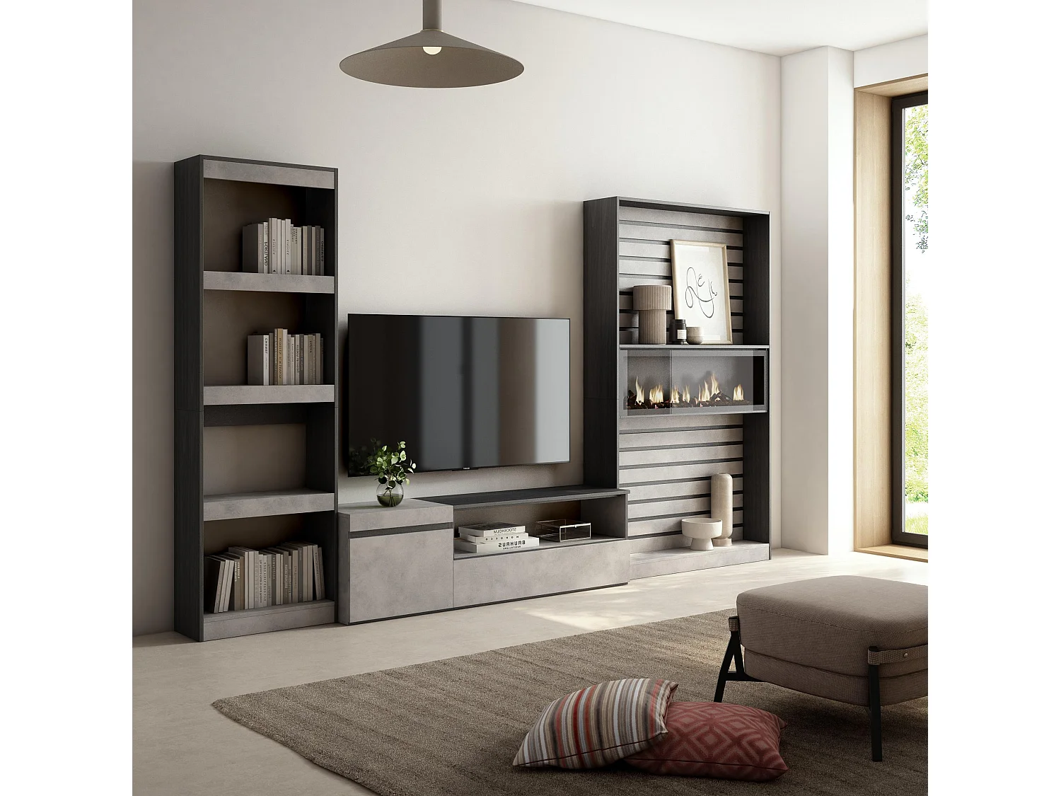 Meubels voor woonkamer, 320x186x35cm, Elektrische haard, Cement