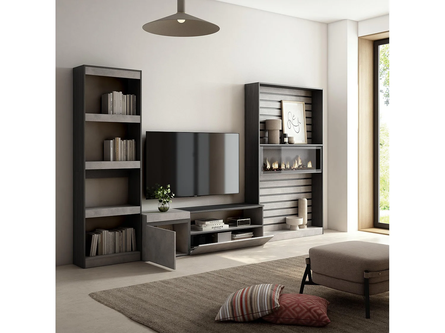 Meubels voor woonkamer, 320x186x35cm, Elektrische haard, Cement