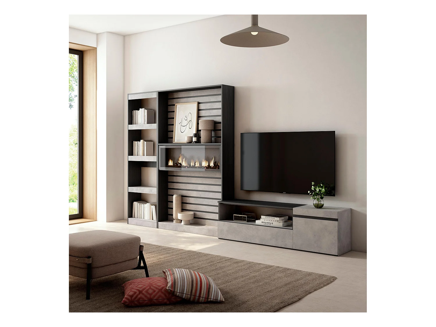 Meubels voor woonkamer, 320x186x35cm, Elektrische haard, Cement