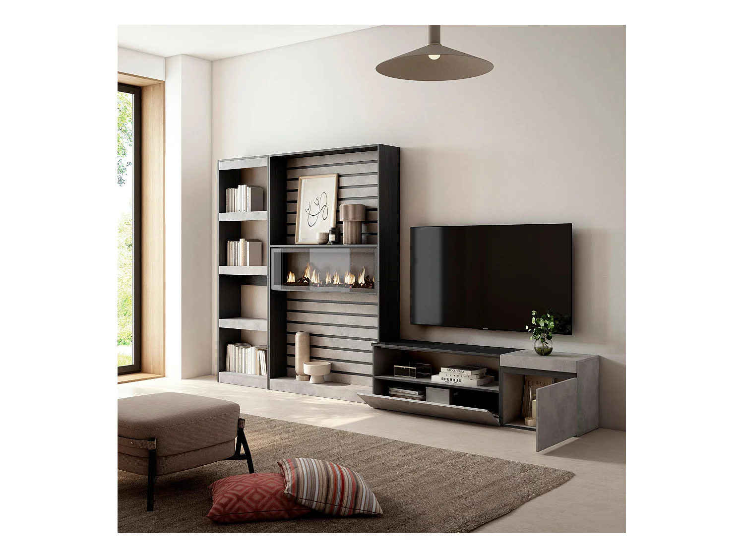 Meubels voor woonkamer, 320x186x35cm, Elektrische haard, Cement