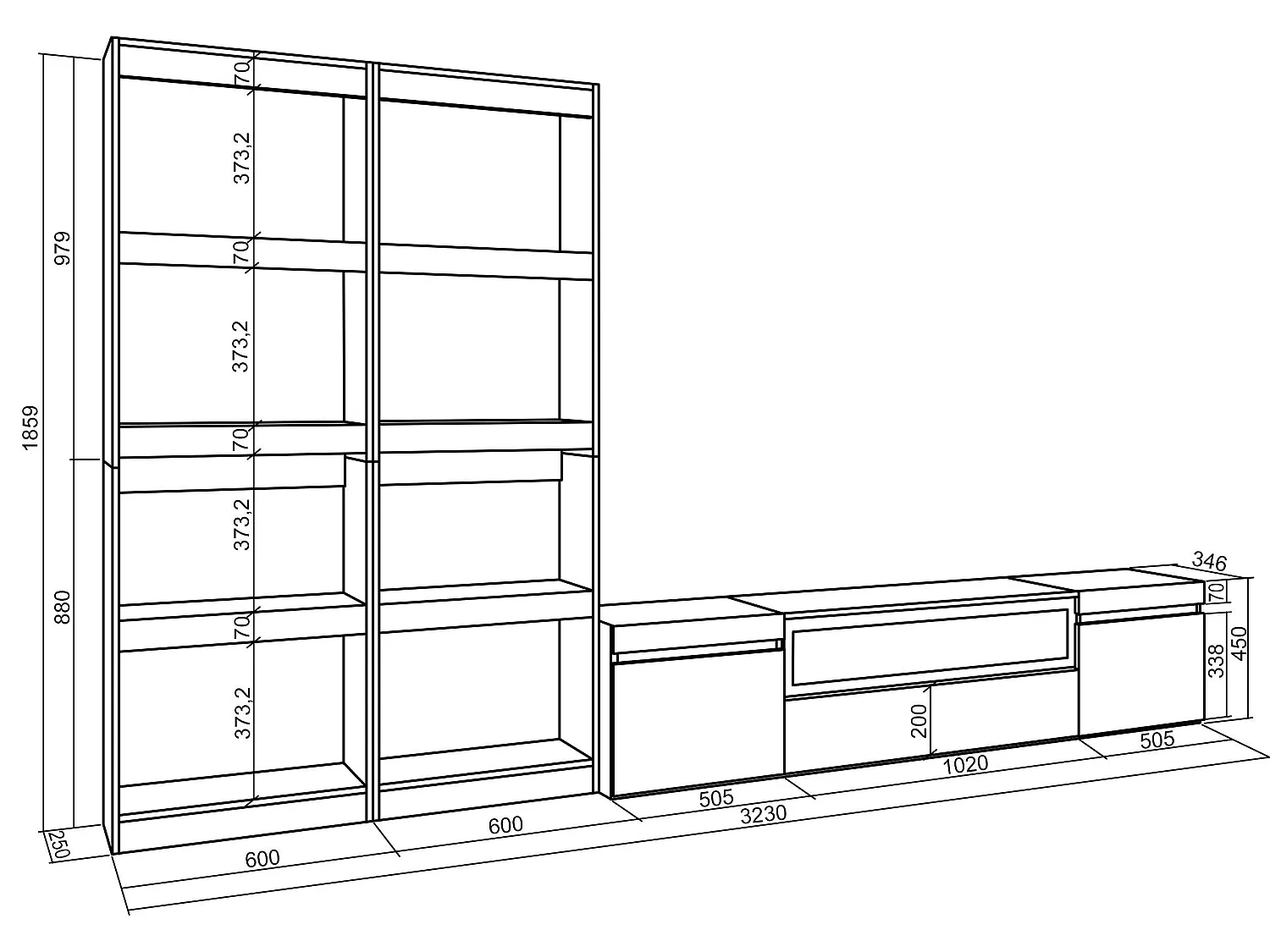 Ensemble Meuble TV, 320x186x35cm, Pour les TV jusqu'à 80", Cheminée électrique, Blanc et noir