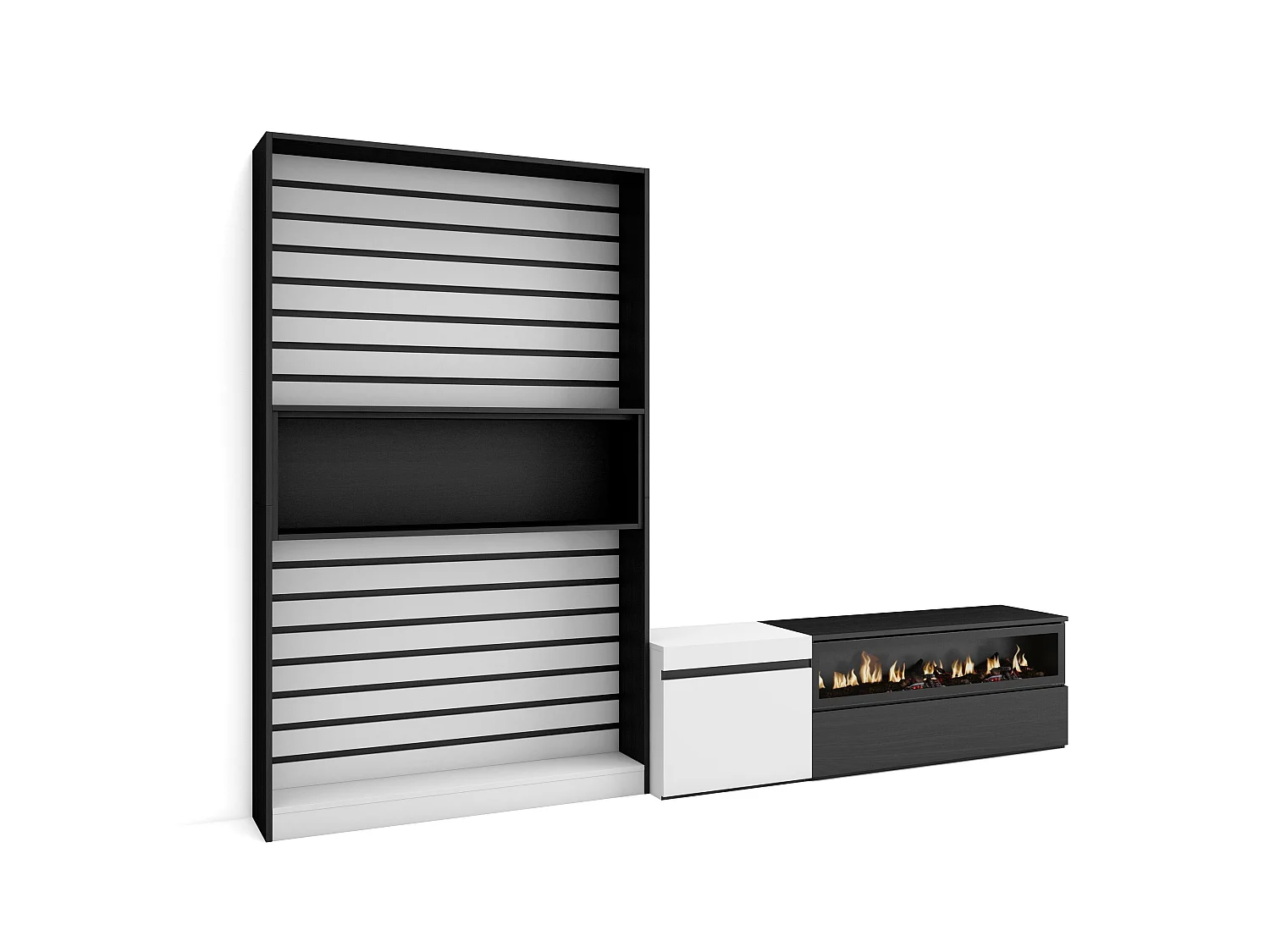 Meubels voor woonkamer, 260x35x186cm, Voor tv's tot 65", Elektrische haard, Wit en Zwart