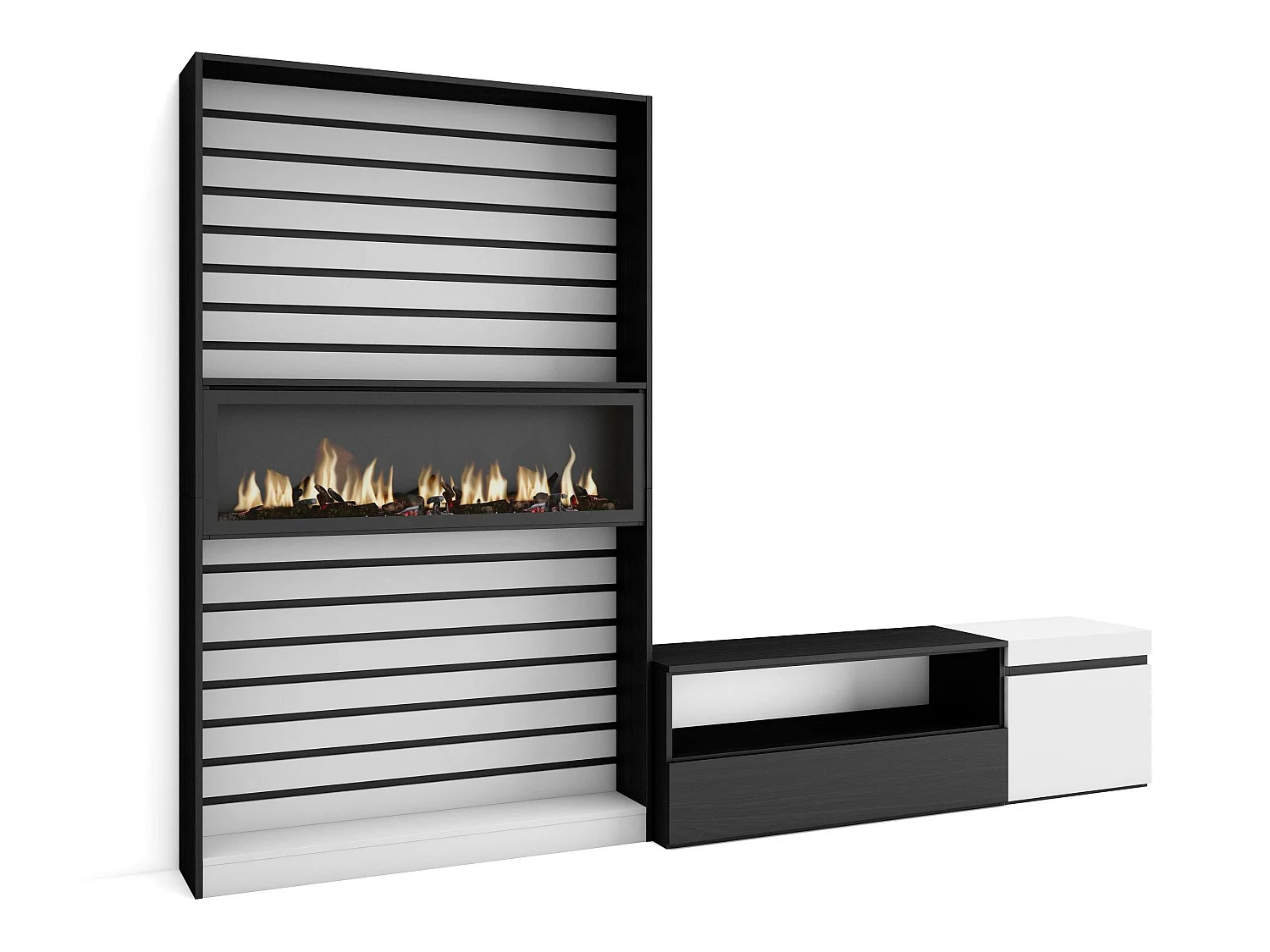 Meubels voor woonkamer, 260x35x186cm, Voor tv's tot 65", Elektrische haard, Wit en Zwart