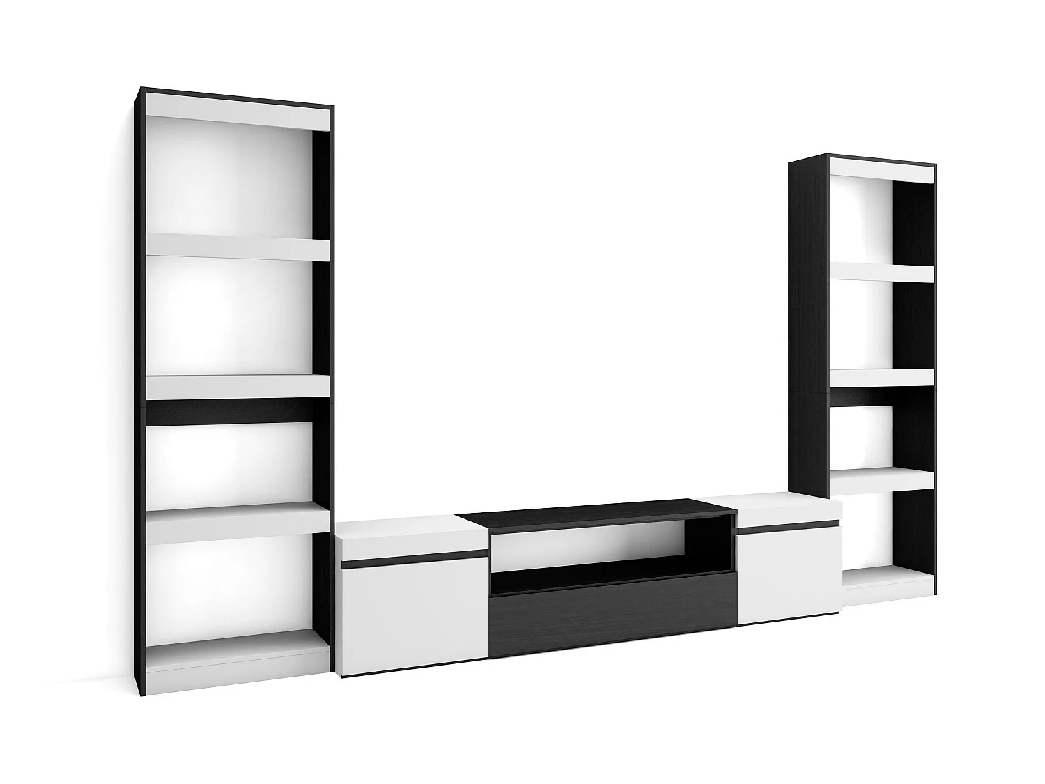 Ensemble Meuble TV, 320x186x35cm, Pour les TV jusqu'à 80", Salon Complet, Blanc et noir