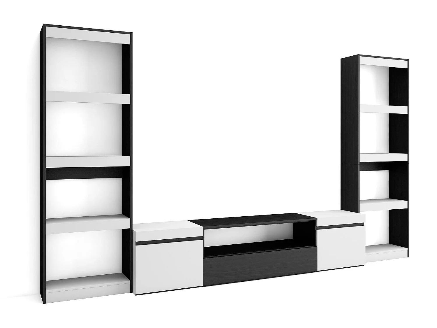 Ensemble Meuble TV, 320x186x35cm, Pour les TV jusqu'à 80", Salon Complet, Blanc et noir