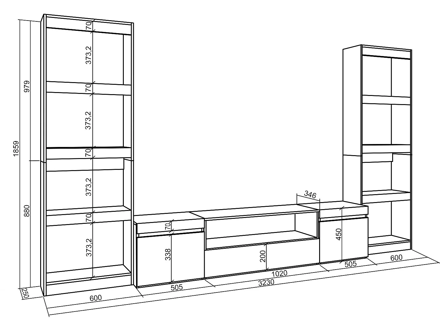 Ensemble Meuble TV, 320x186x35cm, Pour les TV jusqu'à 80", Salon Complet, Blanc et noir