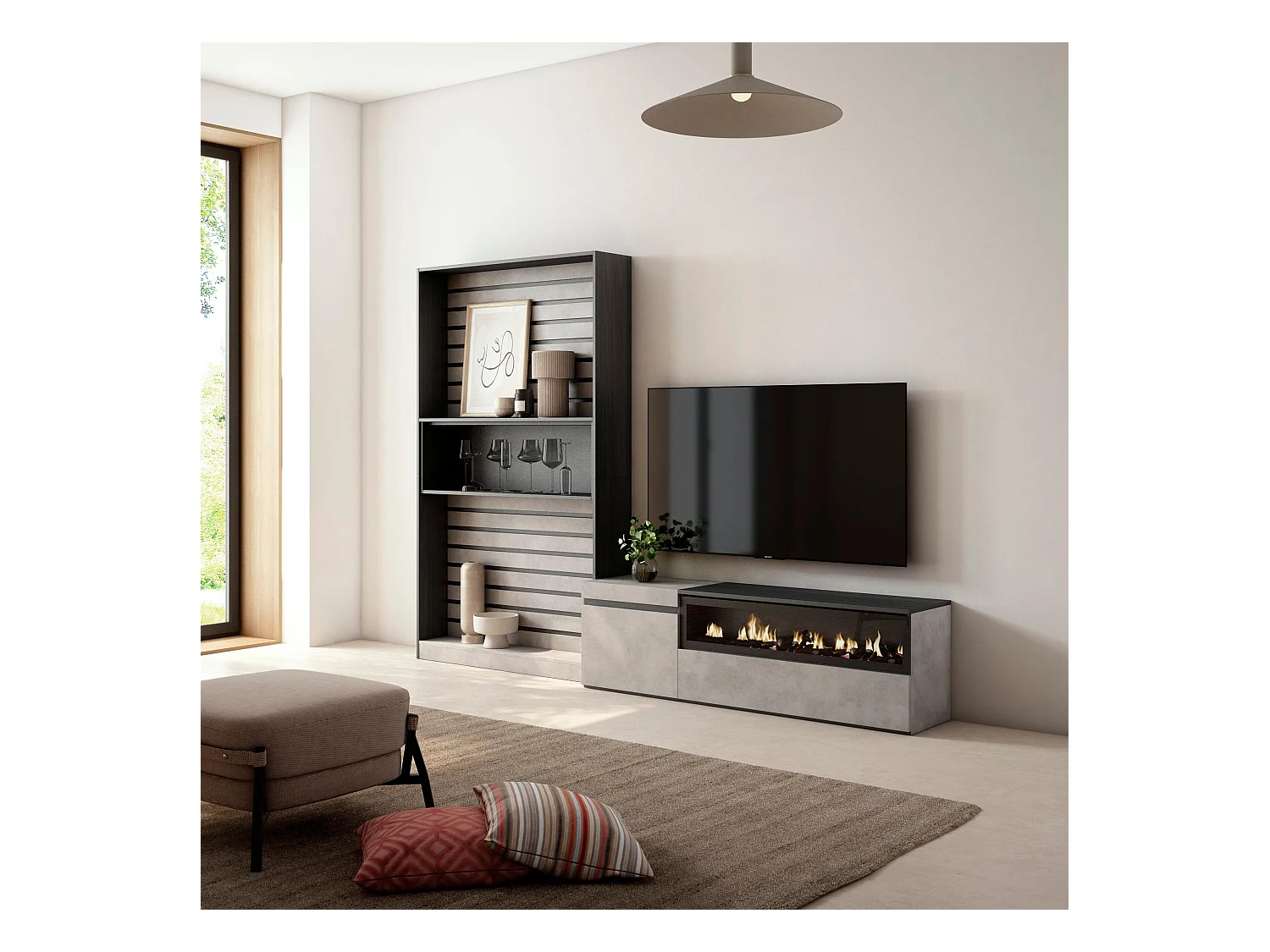 Meubels voor woonkamer, 260x186x35cm, Voor tv's tot 65", Elektrische haard, Cement