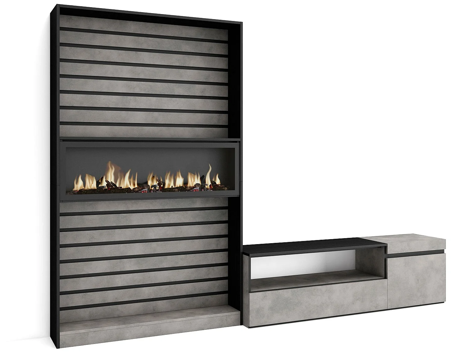 Meubels voor woonkamer, 260x186x35cm, Voor tv's tot 65", Elektrische haard, Cement