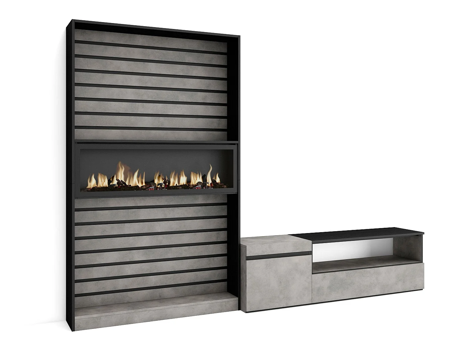 Meubels voor woonkamer, 260x186x35cm, Voor tv's tot 65", Elektrische haard, Cement