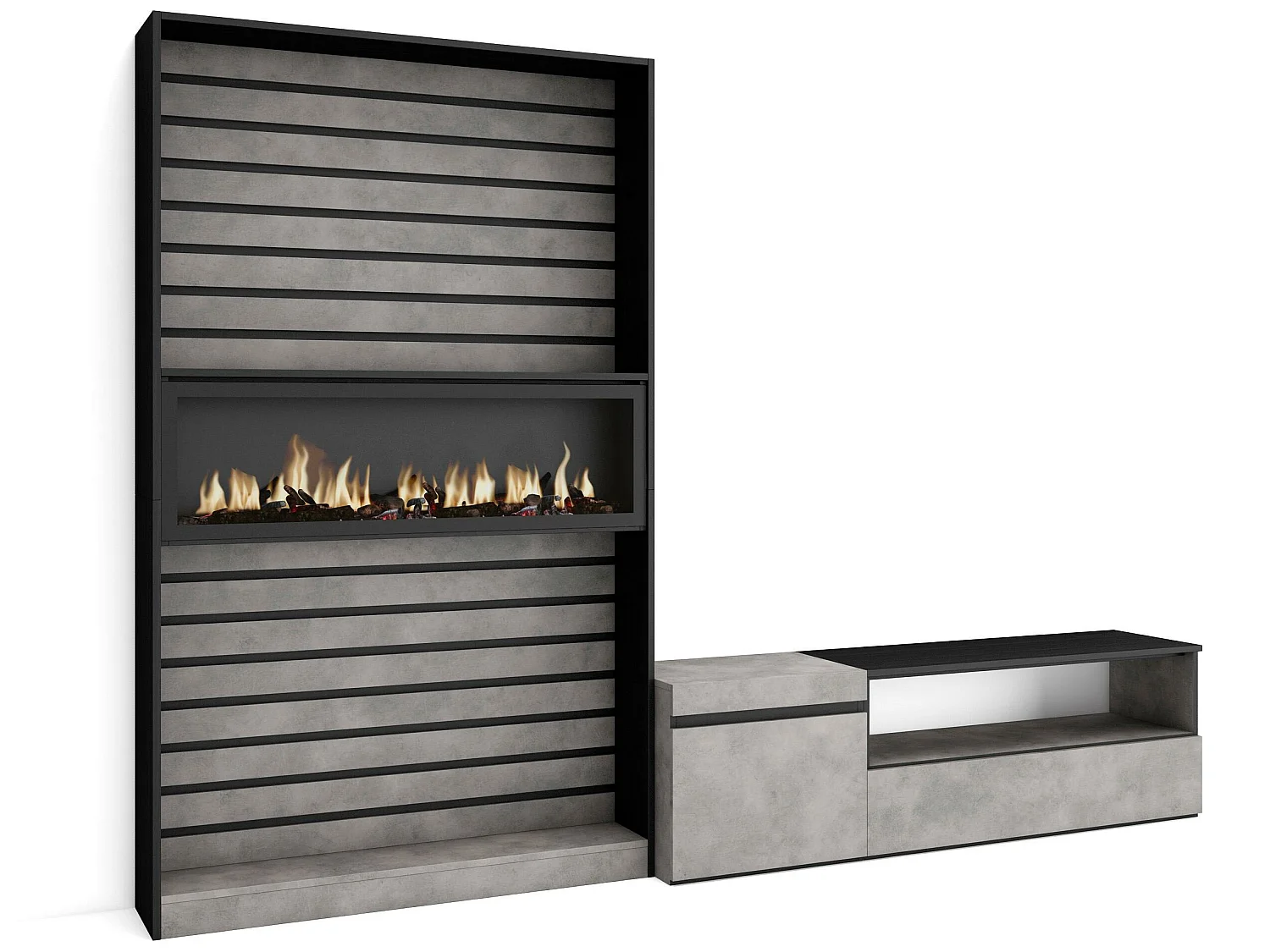 Meubels voor woonkamer, 260x186x35cm, Voor tv's tot 65", Elektrische haard, Cement