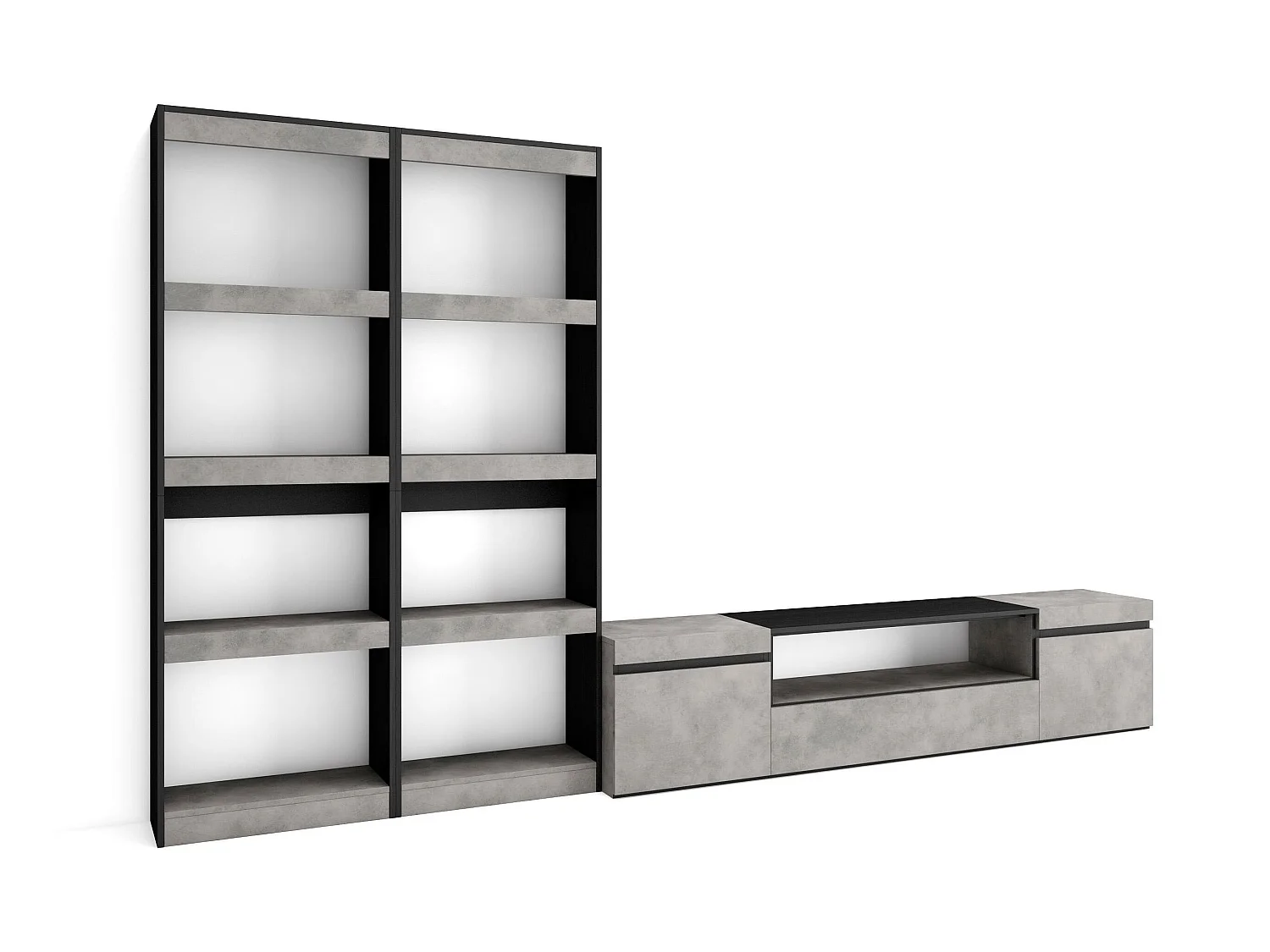 Ensemble Meuble TV, 320x35x186cm, Pour les TV jusqu'à 80", Salon Complet, Ciment