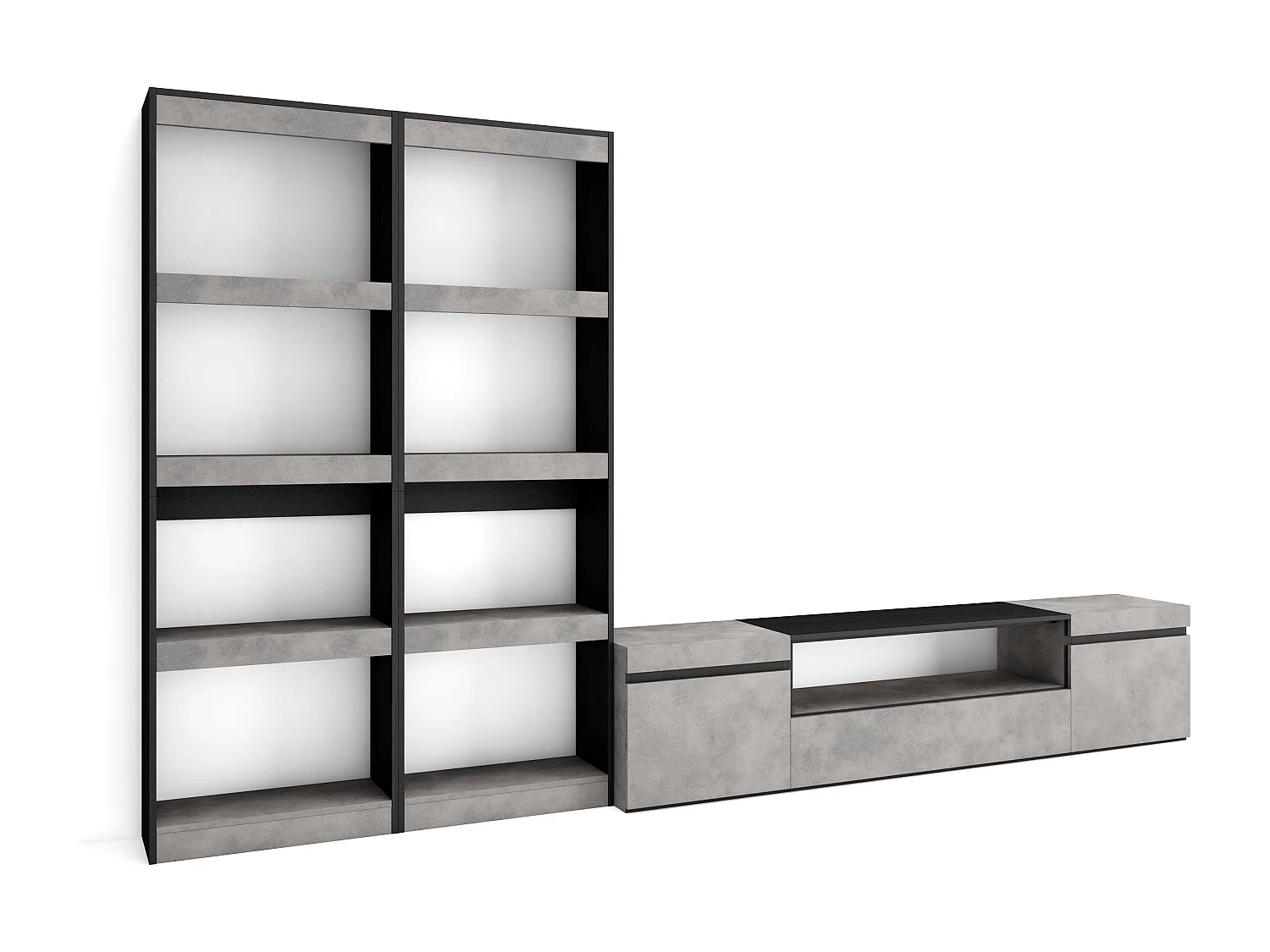 Ensemble Meuble TV, 320x35x186cm, Pour les TV jusqu'à 80", Salon Complet, Ciment
