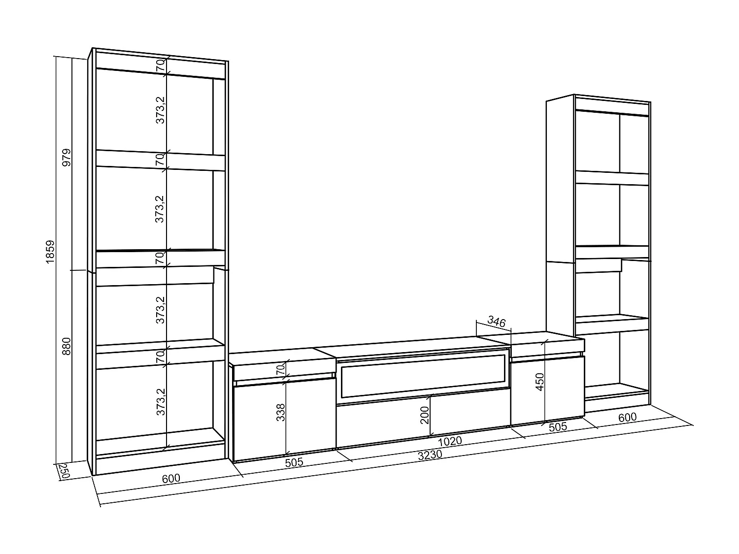 Ensemble Meuble TV, 320x186x35cm, Pour les TV jusqu'à 80", Cheminée électrique, Blanc et noir