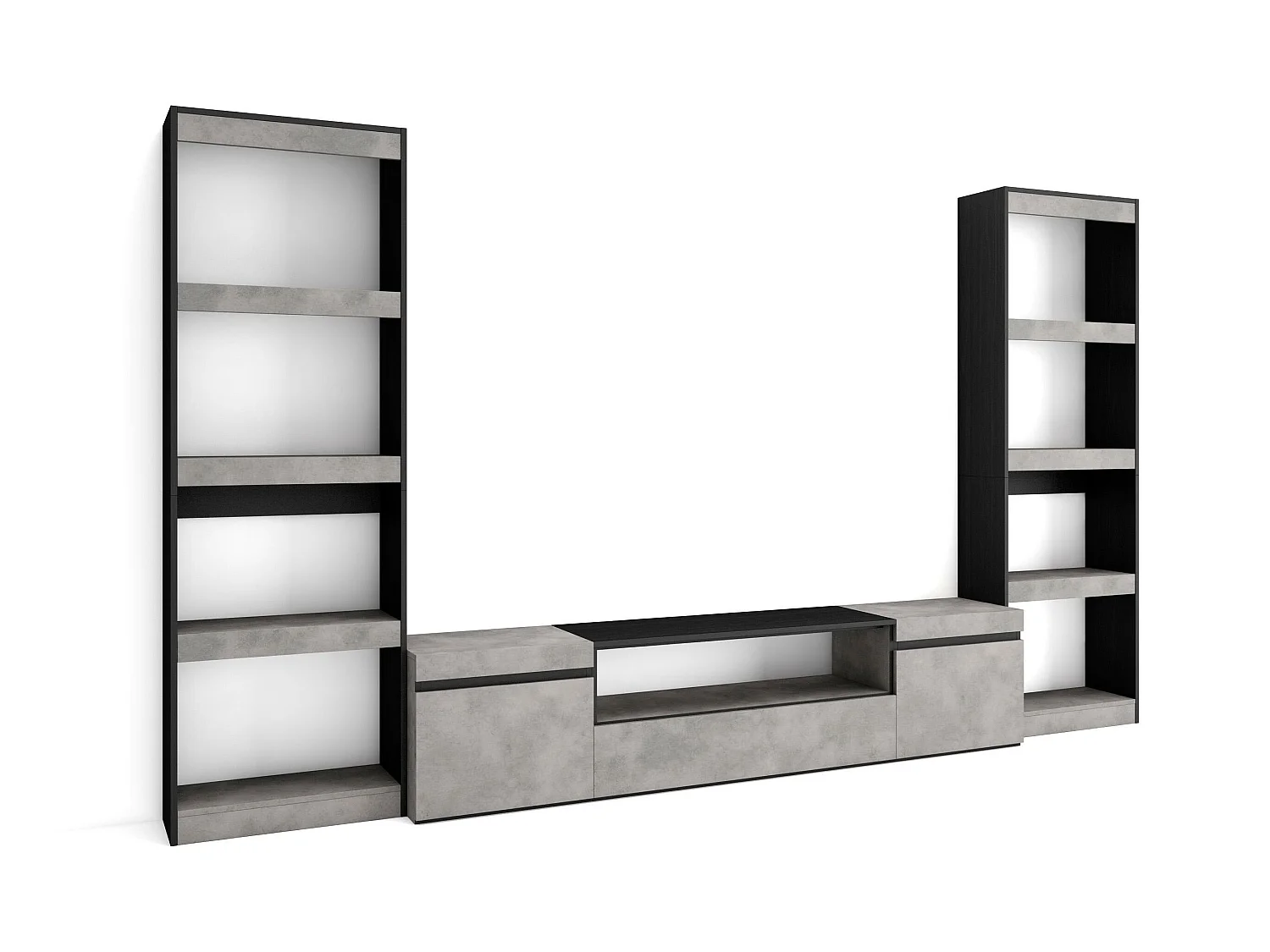 Ensemble Meuble TV, 320x35x186cm, Pour les TV jusqu'à 80", Salon Complet, Ciment