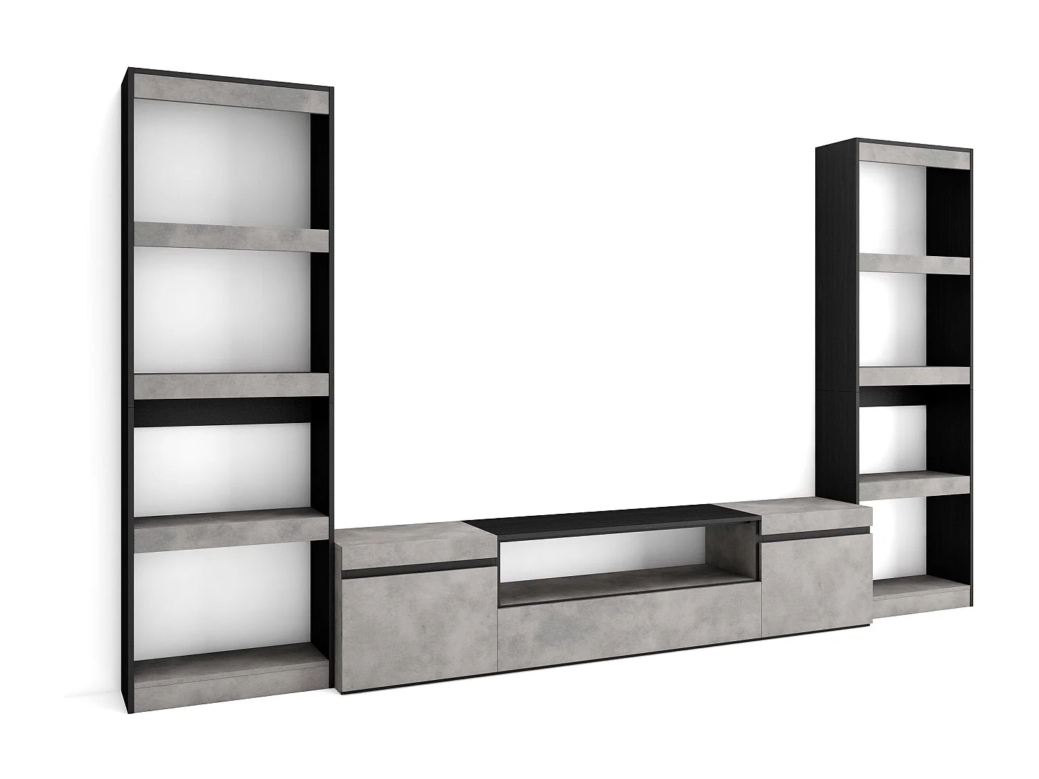 Ensemble Meuble TV, 320x35x186cm, Pour les TV jusqu'à 80", Salon Complet, Ciment