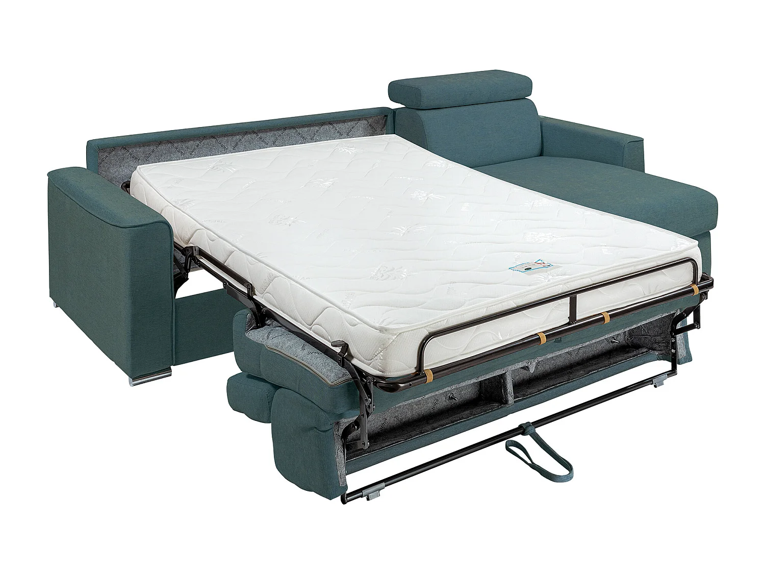 Canapé d'angle réversible convertible express en tissu bleu - Couchage à lattes larges 160 cm - Matelas 14 cm - VIZIR