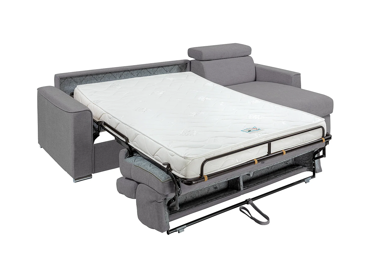 Omkeerbare, snel om te bouwen slaapbank met hoek in grijze stof - Bed van 160 cm - Matras 14 cm - VIZIR