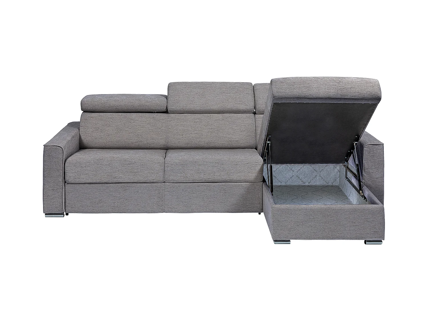 Omkeerbare, snel om te bouwen slaapbank met hoek in grijze stof - Bed van 160 cm - Matras 14 cm - VIZIR