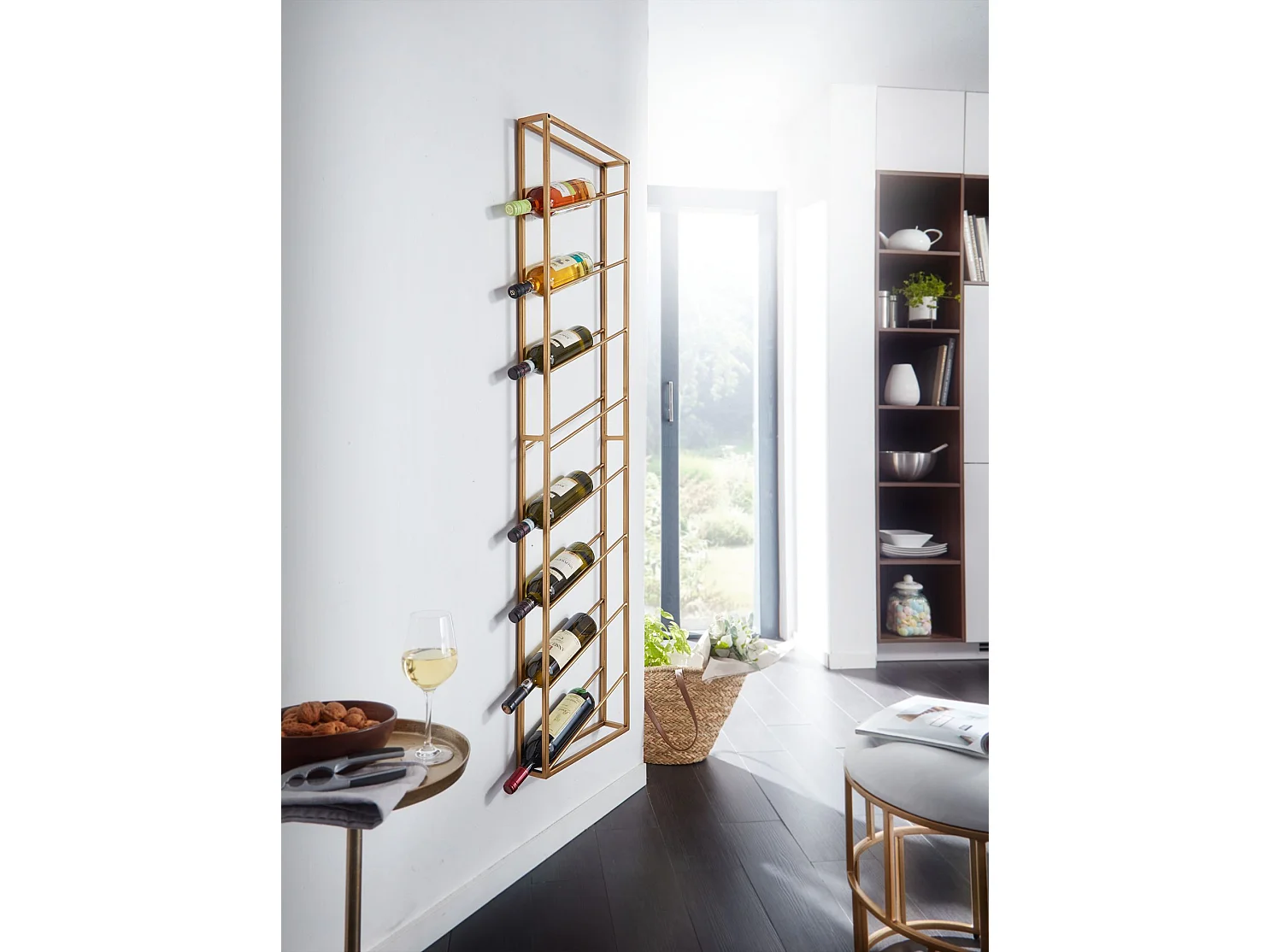 Casier à Vin Mural Métal Doré 36x150x8cm Étagère Porte-bouteilles Étroit