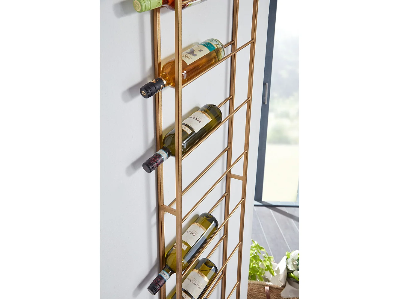 Casier à Vin Mural Métal Doré 36x150x8cm Étagère Porte-bouteilles Étroit