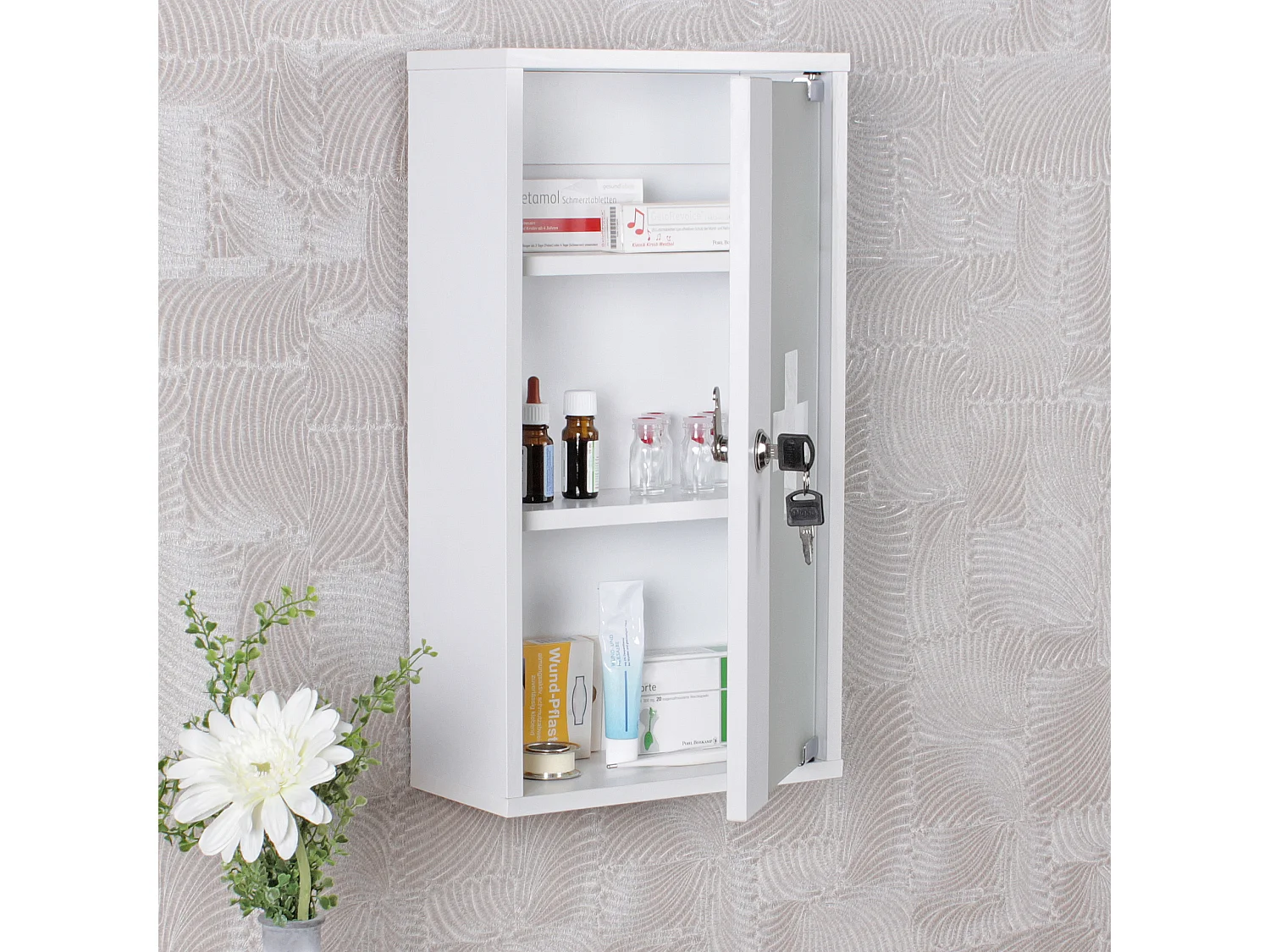 Armoire de Pharmacie à clé Murale Blanche 26x48x12cm Étagère Médicaments