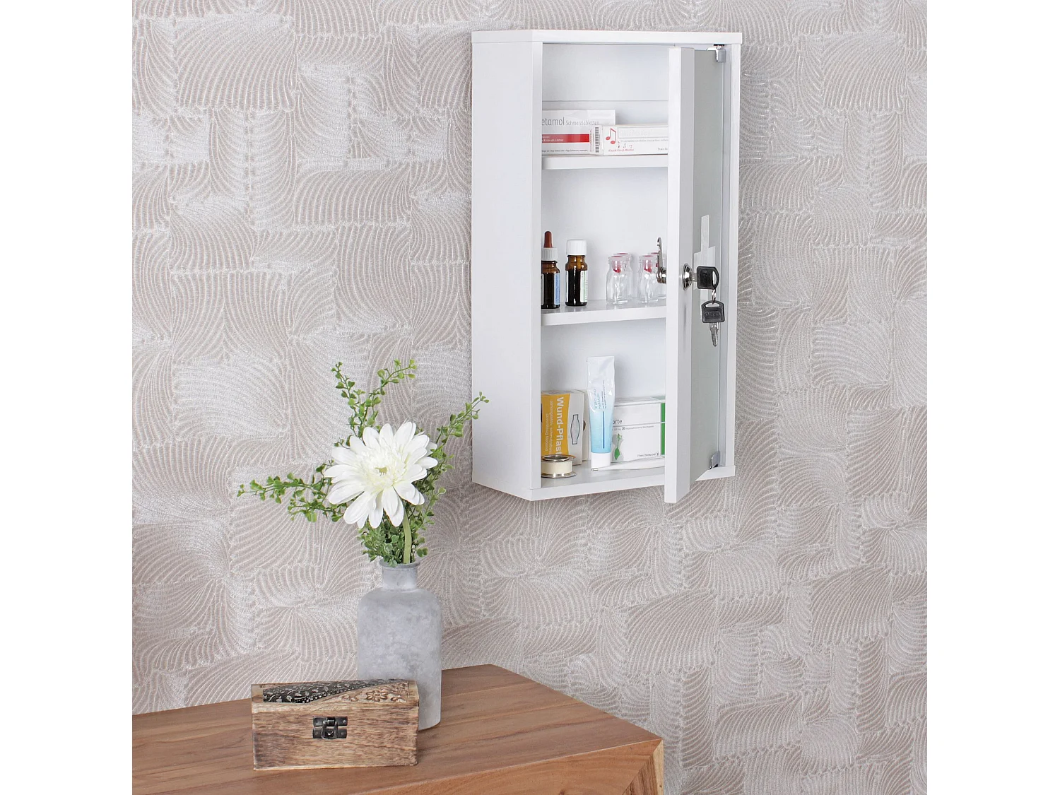 Armoire de Pharmacie à clé Murale Blanche 26x48x12cm Étagère Médicaments