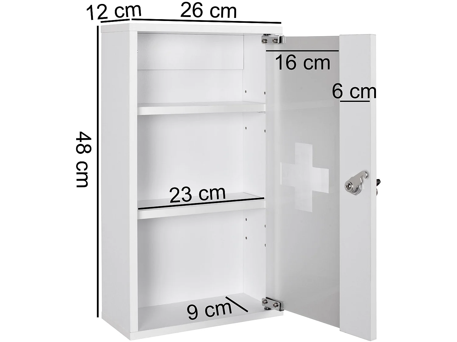Armoire de Pharmacie à clé Murale Blanche 26x48x12cm Étagère Médicaments