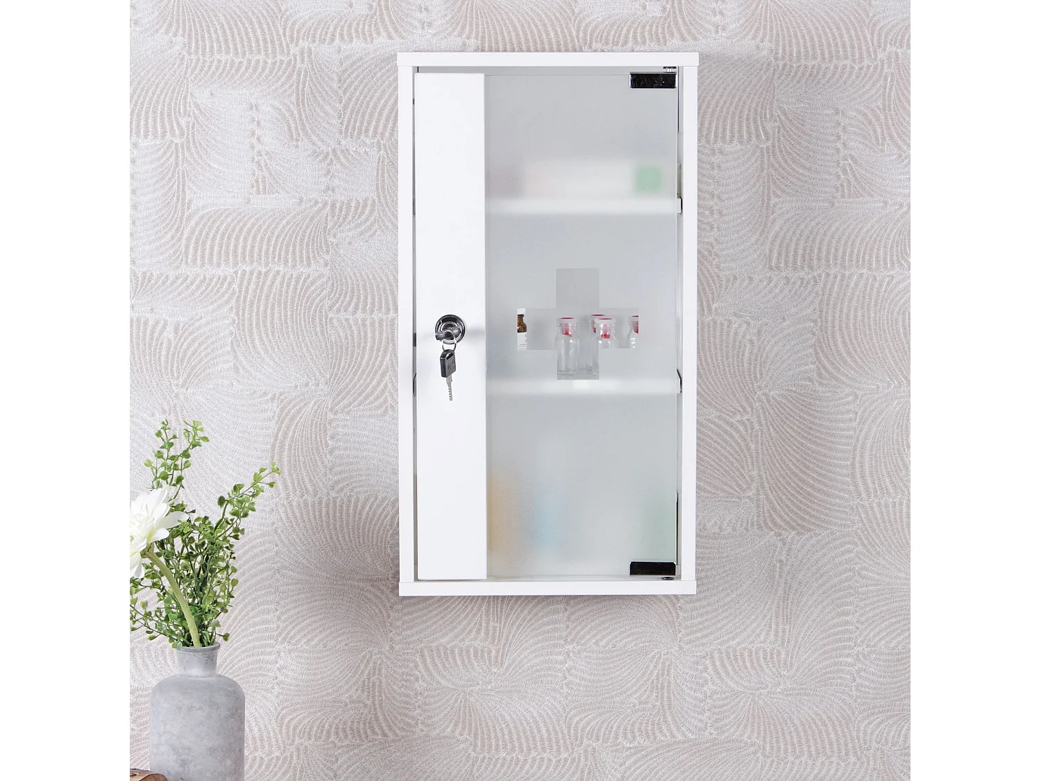 Armoire de Pharmacie à clé Murale Blanche 26x48x12cm Étagère Médicaments