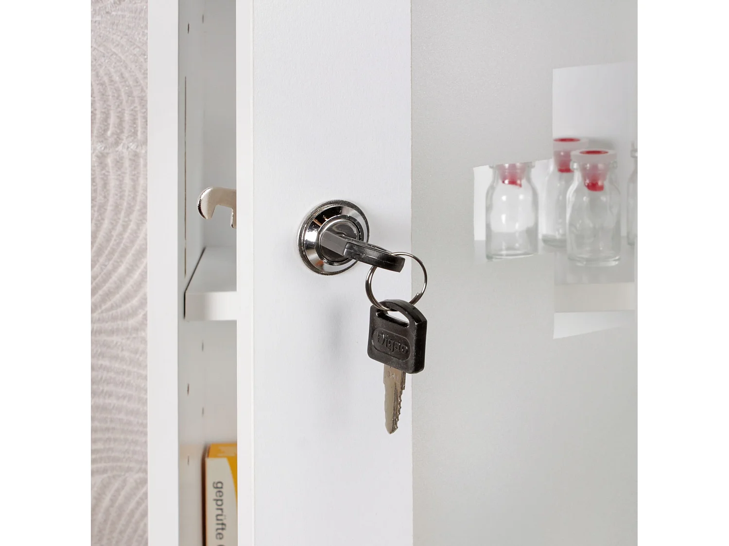 Armoire de Pharmacie à clé Murale Blanche 26x48x12cm Étagère Médicaments