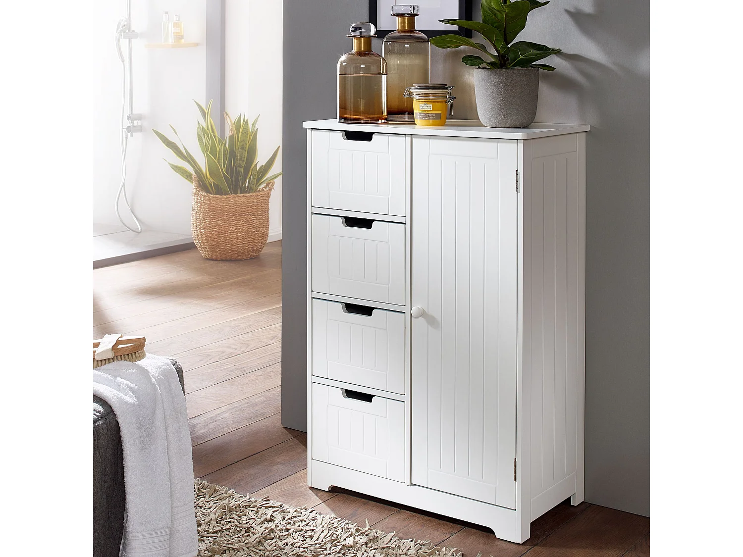 Mobiletto Bagno Salvaspazio Bianco 56x83x30 cm Armadio con 4 Cassetti