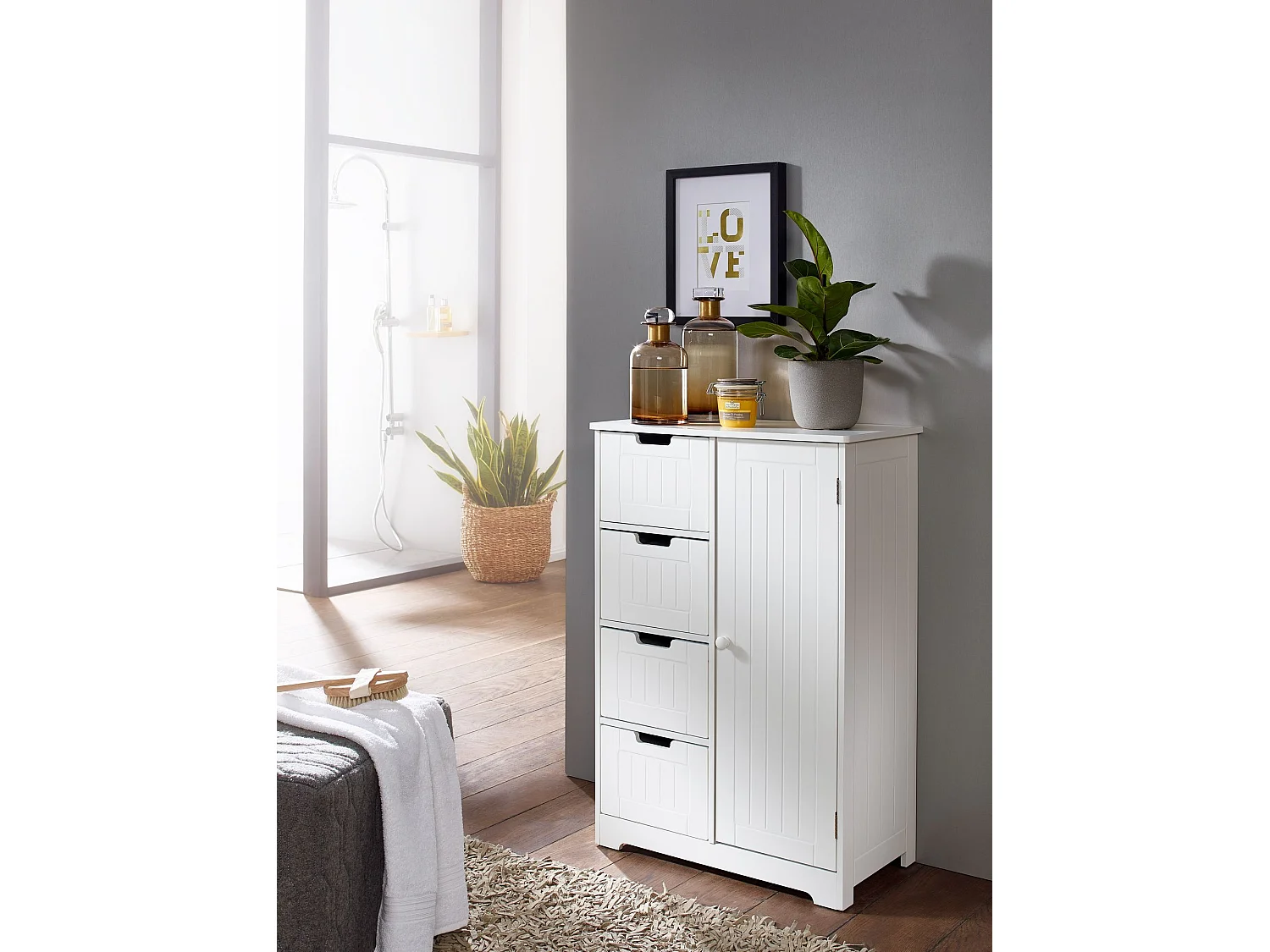 Mobiletto Bagno Salvaspazio Bianco 56x83x30 cm Armadio con 4 Cassetti