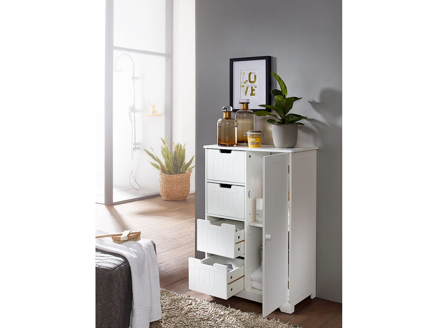 Mobiletto Bagno Salvaspazio Bianco 56x83x30 cm Armadio con 4 Cassetti