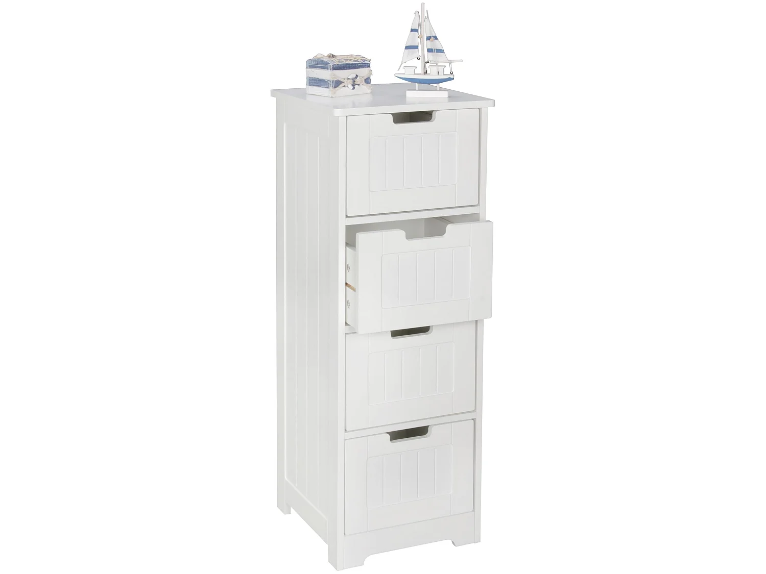 Badschrank Landhaus Badezimmerschrank Holz weiß Schubladen Beistellschrank klein