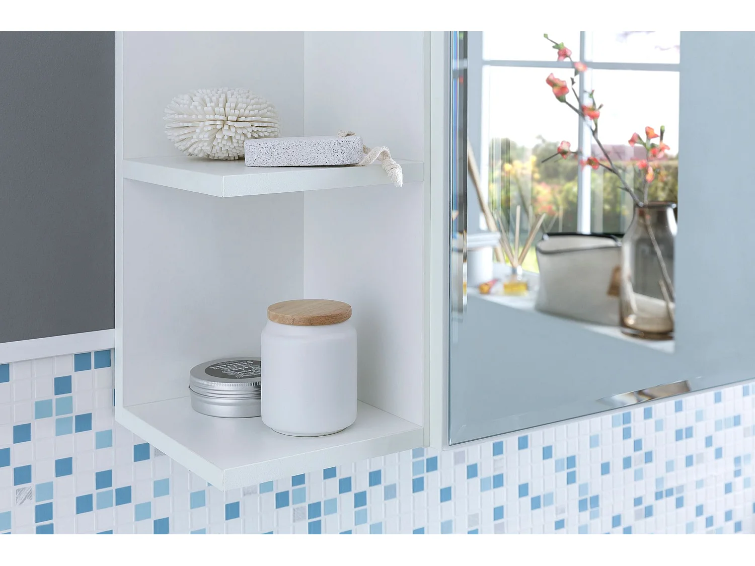 Hängeschrank Modern 80x64,5x20cm Wandschrank Holz Spiegelschrank Weiß