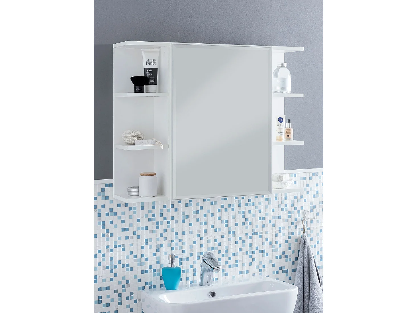 moderne Armoire murale en bois miroir 80x64,5x20cm Blanc