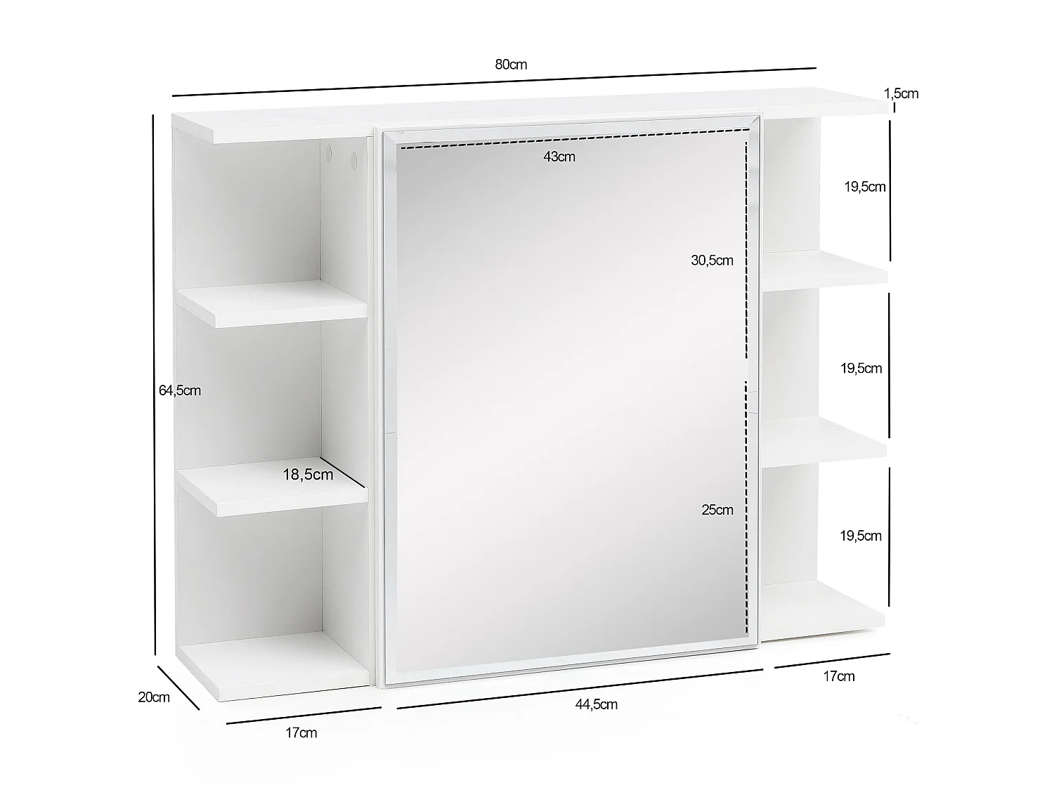 moderne Armoire murale en bois miroir 80x64,5x20cm Blanc