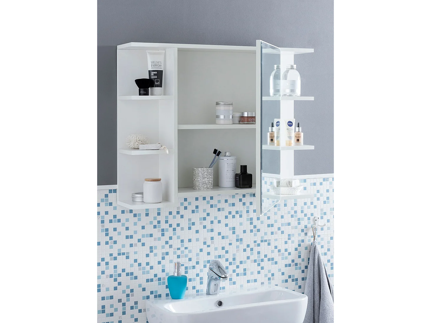 moderne Armoire murale en bois miroir 80x64,5x20cm Blanc